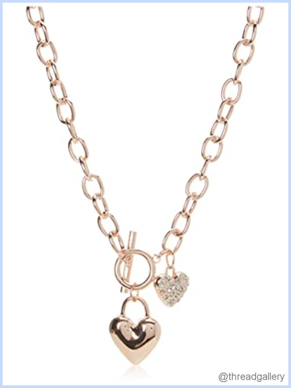 Rose-Gold-Tone Heart Lock Pendant Necklace Toggle Chain